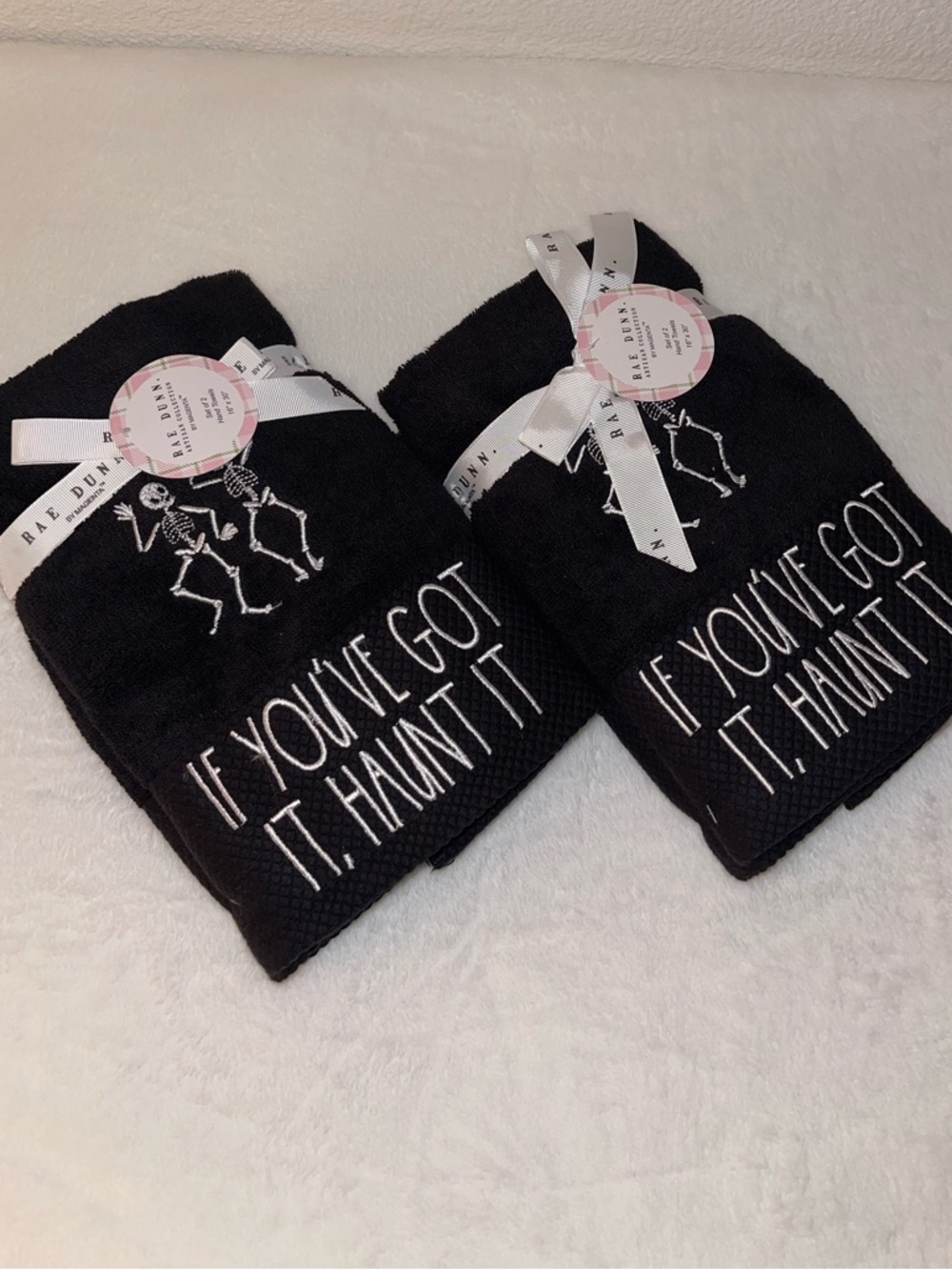 CLOSET CLOSE OUT - TWO SETS of 2 - Rae Dunn Black Halloween Hand Towels